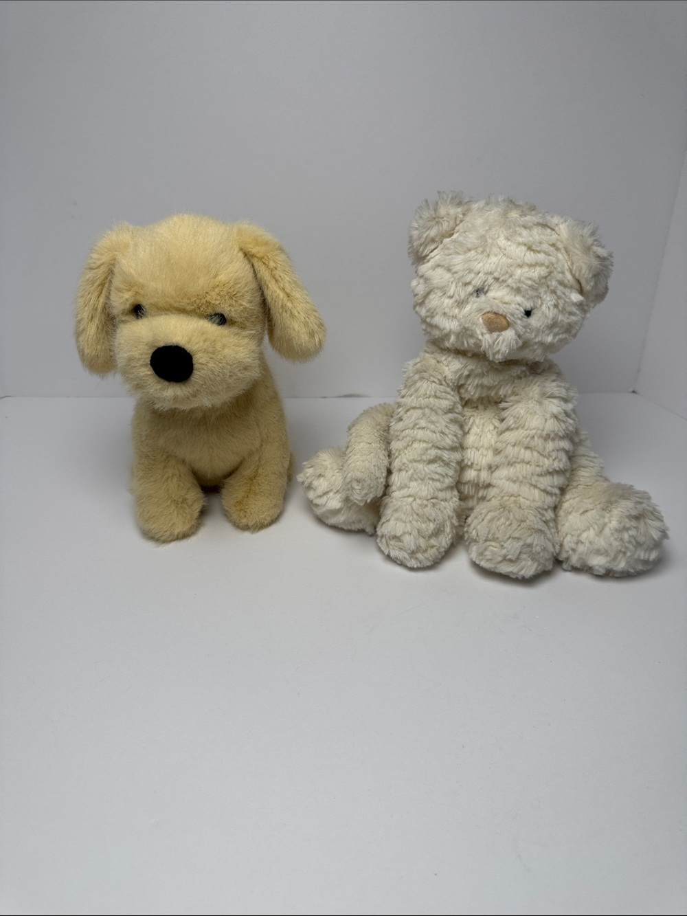 JELLYCAT 2 Plushie Bundle Golden Puppy Dog NWT - Fuddlewuddle Cat Cream Plush